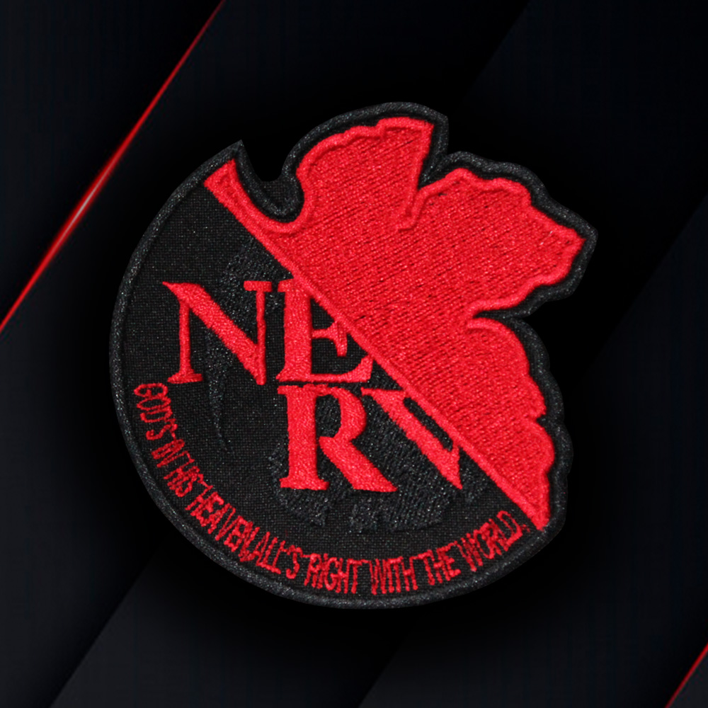 Neon Genesis Evangelion NERV logo patch with versatile iron-on and velcro backings for fans' apparel customization