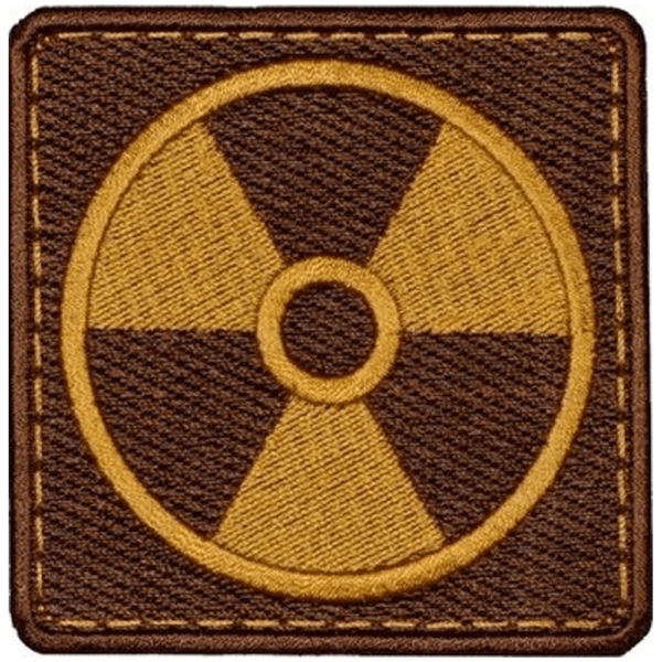 Square embroidered patch featuring a yellow radiation symbol on a brown background, inspired by the S.T.A.L.K.E.R. series.