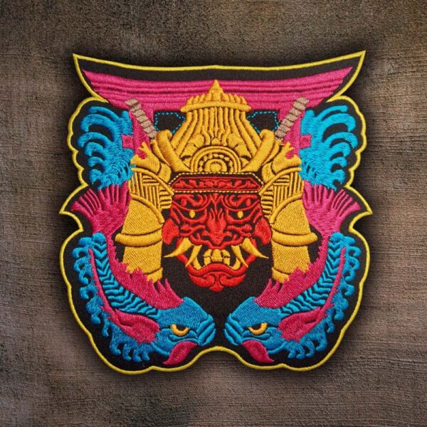 A vibrant and detailed Japanese Demon Samurai Patch depicting Oni