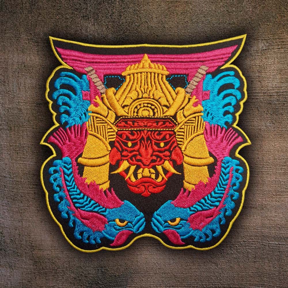 A vibrant and detailed Japanese Demon Samurai Patch depicting Oni