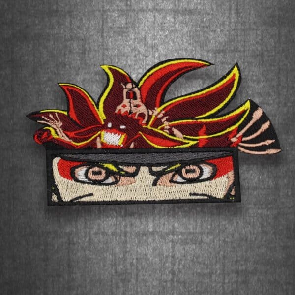 Embroidered patch featuring Naruto's eyes and the Nine-Tails fox, Kurama