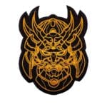 Embroidered Oni Samurai mask patch in black and gold
