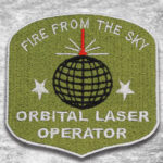 Embroidered patch of Helldivers Orbital Laser Operator with a globe and laser beam