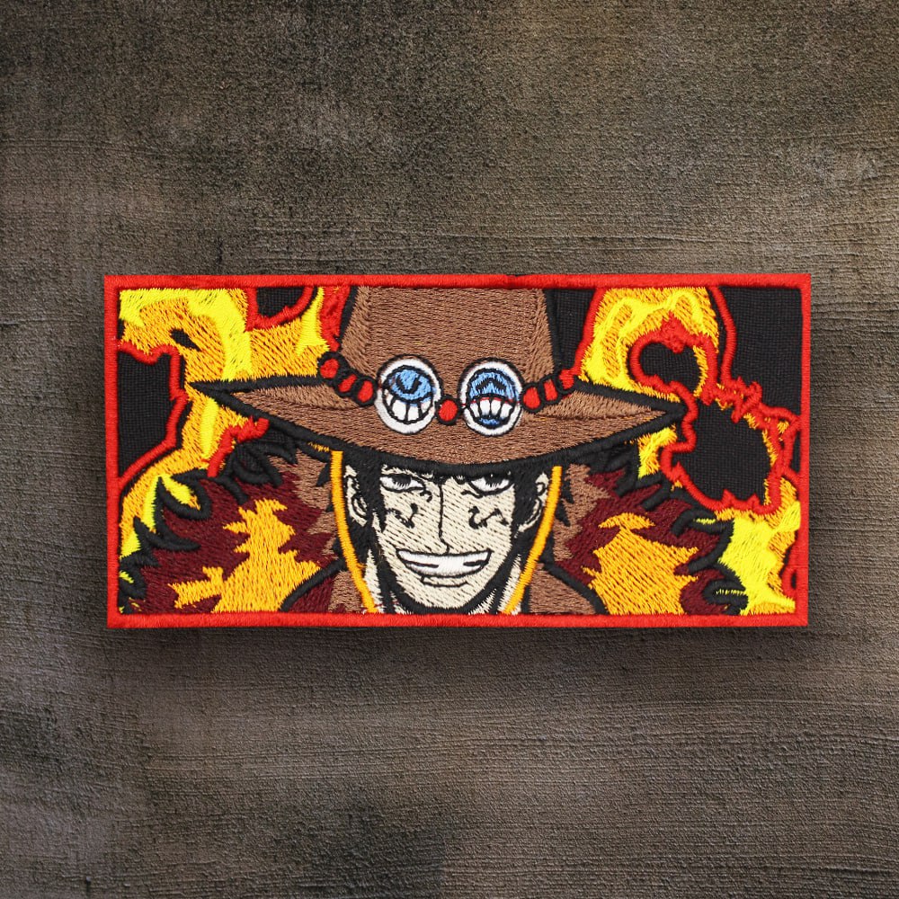 One Piece Portgas D. Ace Fire Fist Embroidered Patch with background