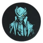 Bloodborne embroidered patch featuring a blue silhouette of a Bloodborne hunter on a black background.