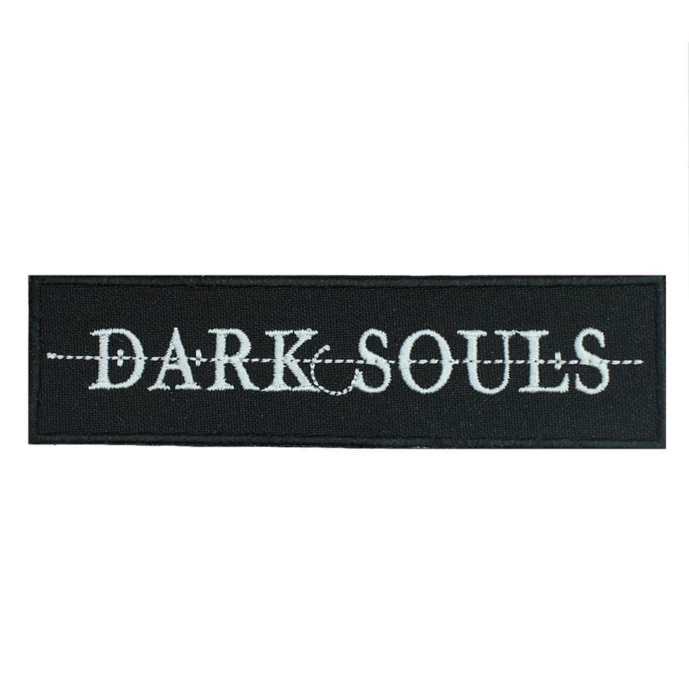 Dark Souls logo embroidered patch with white lettering on a black background.