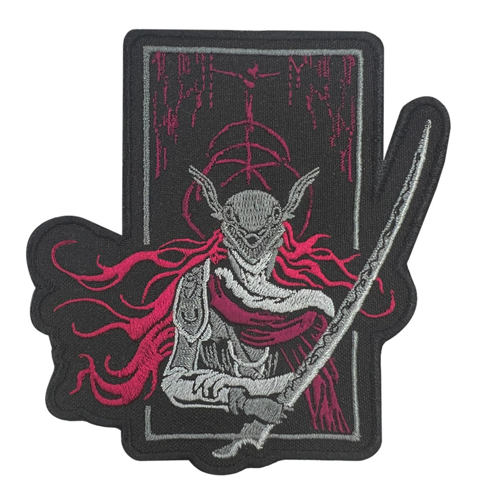 Malenia Blade of Miquella embroidered patch with detailed red and silver design from Elden Ring.