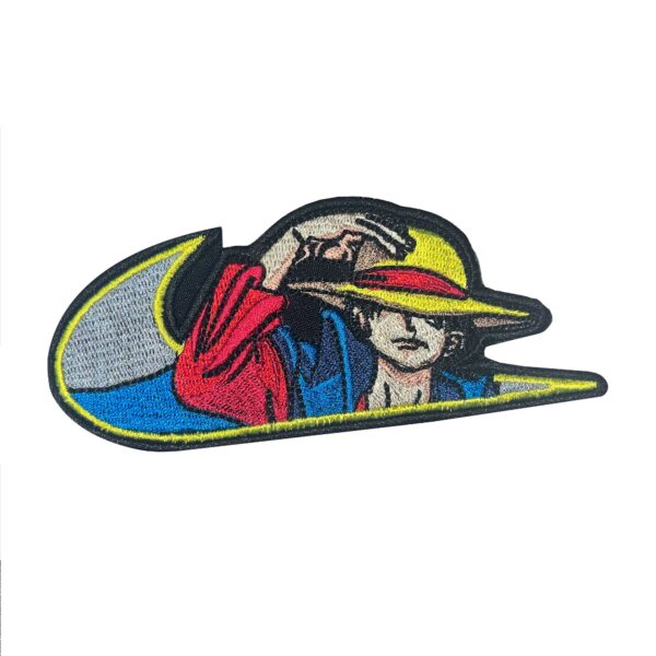 Embroidered One Piece Luffy Patch featuring Monkey D. Luffy with his Straw Hat in a dynamic Nike logo-inspired design. Perfect for One Piece anime and One Piece manga fans, cosplay, and collectors.