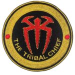 WWE Roman Reigns Tribal Chief embroidered patch with bold red and gold design, featuring his iconic emblem and "The Tribal Chief" text.